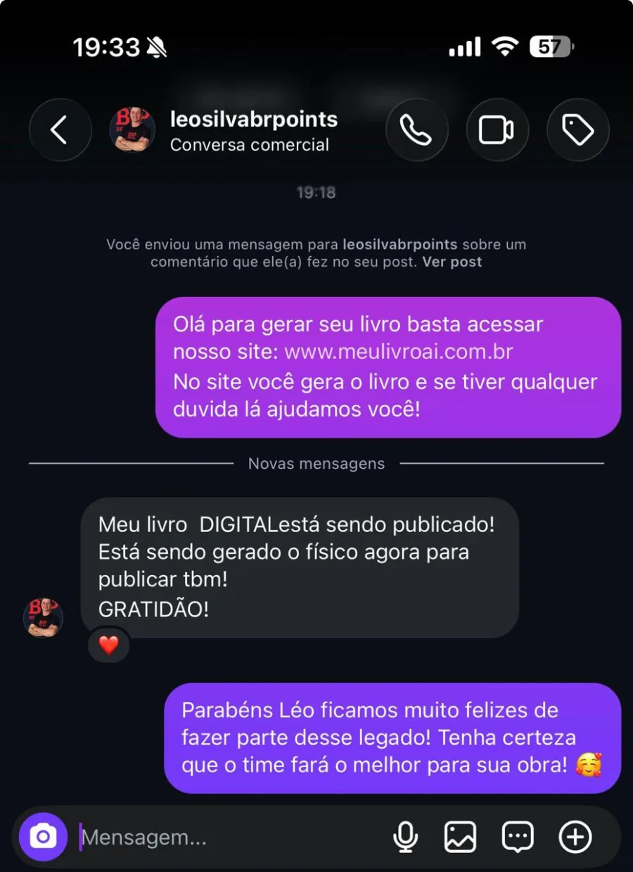 Depoimento de cliente da MeuLivroAI