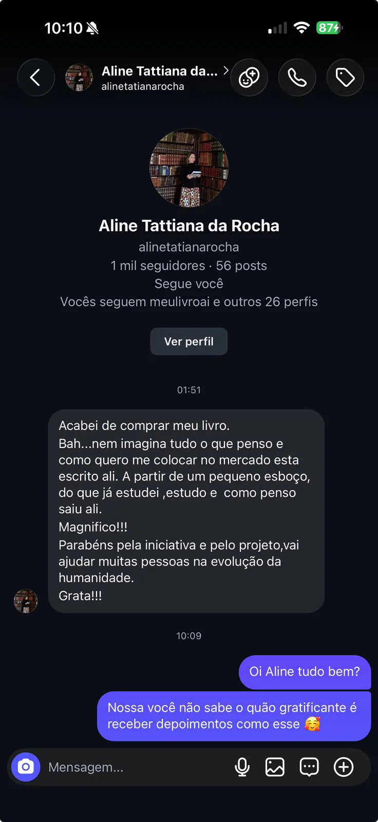 Depoimento de cliente da MeuLivroAI