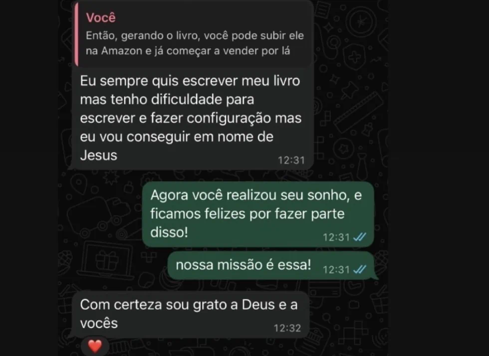Depoimento de cliente da MeuLivroAI