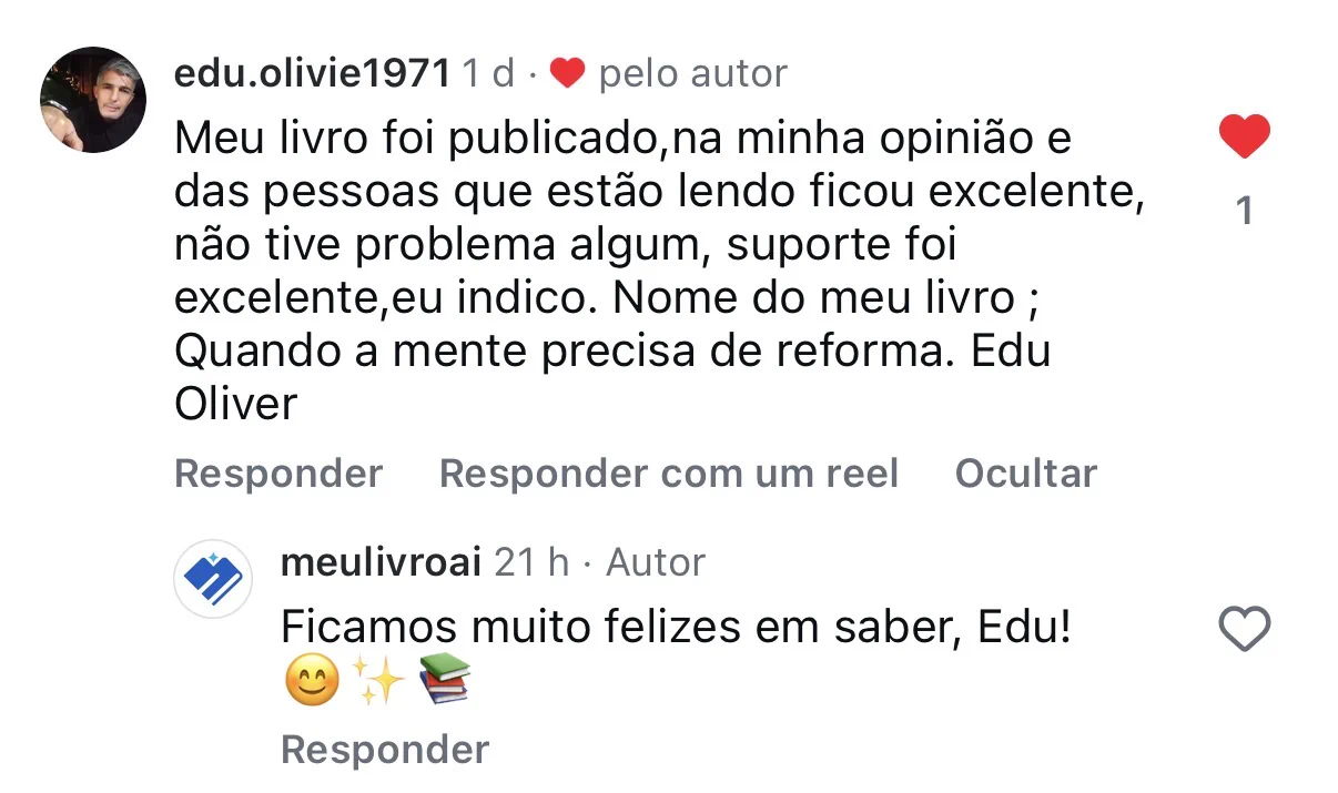 Depoimento de cliente da MeuLivroAI